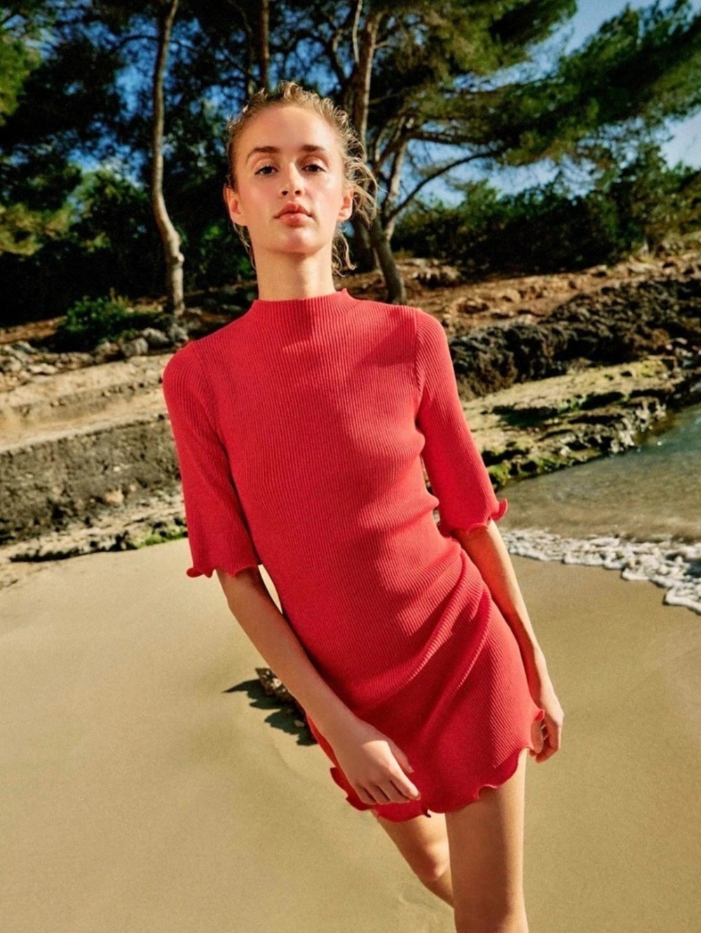 ZARA Short Rib Knit Dress Red Size Small